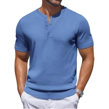 Imagem de Camisa Henley de malha COOFANDY, manga curta, casual, justa, masculina