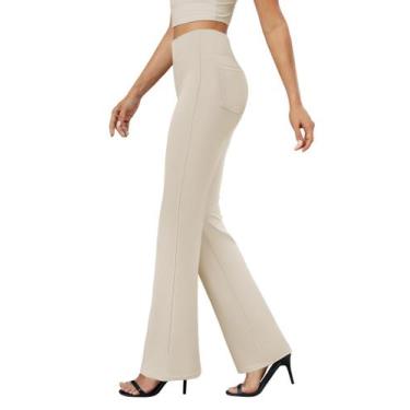 Imagem de Calça social DLOODA Bootcut para mulheres de cintura alta, cáqui claro