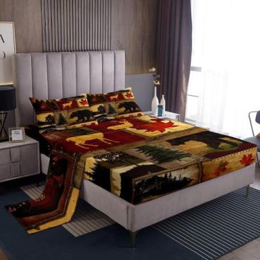 Imagem de Conjunto de lençóis de cama King Size Rustic Farmhouse Retro Cabin Lod