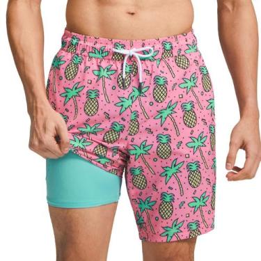 Imagem de Calções de banho maggic masculinos com forro de compressão Quick Dry -