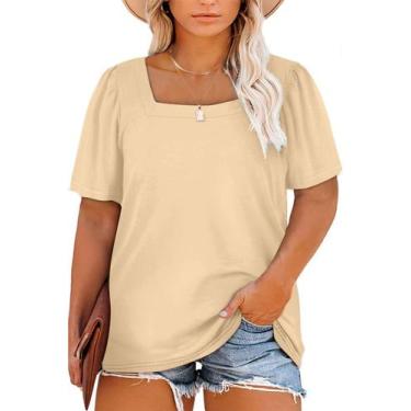 Imagem de Blusa feminina Eytino plus size com gola quadrada e manga bufante 2X