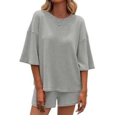 Imagem de Conjunto de pijama Tankaneo, 2 peças, suéter e shorts femininos, cinza