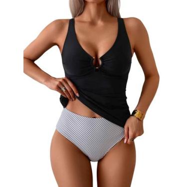 Imagem de Maiô Tankini feminino feminino com decote em V, controle de barriga, p