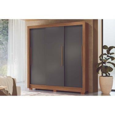 Imagem de Guarda Roupa Casal 3 Portas De Correr E 2 Gavetas C/ Pés Maringá Jatobá/grafite - Santos Andirá
