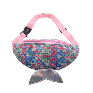 Imagem de Linda pochete infantil com cauda de sereia para crianças, meninas, meninos, bolsa transversal com cinto, Azul, one size