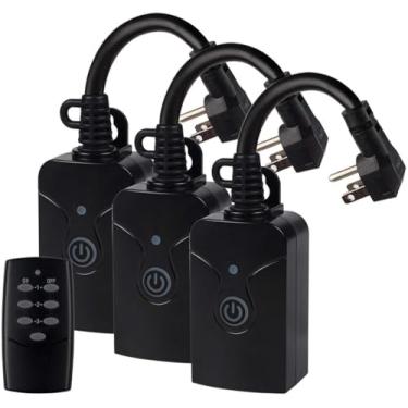 Imagem de HBN Controle remoto sem fio para ambientes externos com saída de 3 garras à prova de intempéries resistente 15 A compacto 1 controle remoto 3 saídas com cabo remoto de 15,2 cm alcance de 30,5 m listado ETL (bateria incluída)