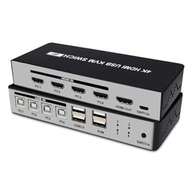 Imagem de ORIVISION Interruptor UHD HDMI KVM, interruptor seletor máximo de 4K a 30Hz, comutador HDMI 4x1 com 4 portas USB Hub de comutação de caixa periférica, 1 interruptor de botão e 4 cabos, 4 formas de