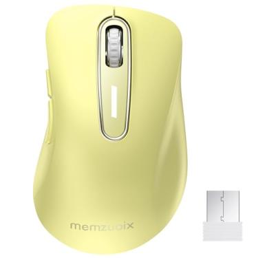 Imagem de memzuoix Mouse sem fio de 2,4 G, receptor USB de mouse de computador de 1400 DPI, mouse USB portátil sem fio alimentado por bateria para laptop, PC, desktop, 5 botões (amarelo claro)
