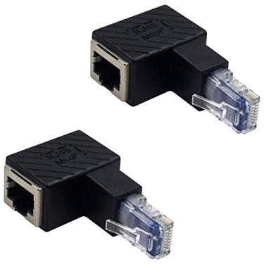 Imagem de Duttek Adaptador extensor Ethernet de 90 graus, RJ45 macho para fêmea, Cat5e/Cat6, para modem, roteador, PC, laptop, LAN, switch - pacote com 2