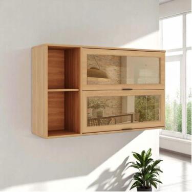 Imagem de Armário Aéreo Castanha 1200mm com 2 Portas de Vidro Cinza/Freijó - Tel