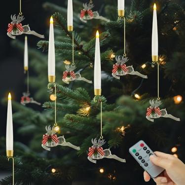 Imagem de AFINETH Velas de árvore de Natal com controle remoto, pacote com 6 velas de LED operadas por bateria com rena de cristal, ganchos, ventosas