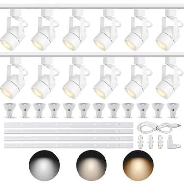 Imagem de Bravsekai Kit de iluminação de pista de LED, 3CCT 10W cabeças de luzes de pista 3000K/4000K/6000K ajustáveis com trilhos de luz tipo H de 13,12 pés 12 peças lâmpada GU10 substituível para projetor de