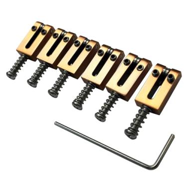 Imagem de OVSAL Selas de ponte de guitarra de latão 10,5 mm selas de latão para Fender Strat Stratocaster Tele Telecaster 6 cordas guitarra tremolo ponte selas cobre vermelho (forma M)