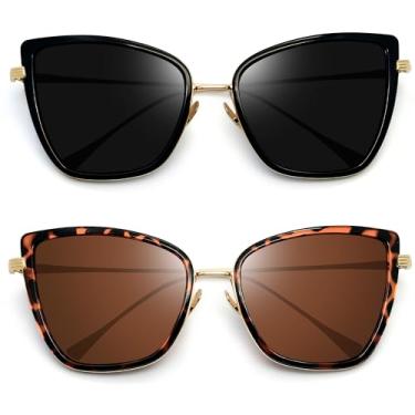 Imagem de Óculos de Sol Feminino Olho de Gato Joopin Vintage Armação de Metal Óculos Proteção UV 400 (Preto + Leopardo Marrom)