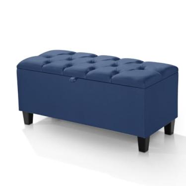 Imagem de Calçadeira Sapateira Organizador com Assento Puff Baú Estofado - Para Armazenamento em Quarto, Sala e Escritório - Móveis para Quarto Minimalista Moderno(Azul)