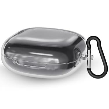 Imagem de Geekria Capa de silicone compatível com os fones de ouvido sem fio SHOKZ OpenFit 2 verdadeiros, capa protetora para fones de ouvido com gancho para chaveiro, LED frontal visível (transparente)