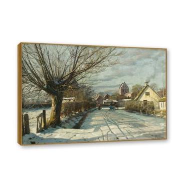 Imagem de Moldura externa de teca. Famosas pinturas a óleo, (sem título 05) por Peder Mork Monsted, reprodução impressa em tela, arte de cenário para decoração de sala de estar. 50 x 70 cm - 19,6 x 27,5 pol