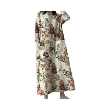 Imagem de Vestido Feminino Estilo Retrô Coreano Japonês Em Algodão E Linho Estam