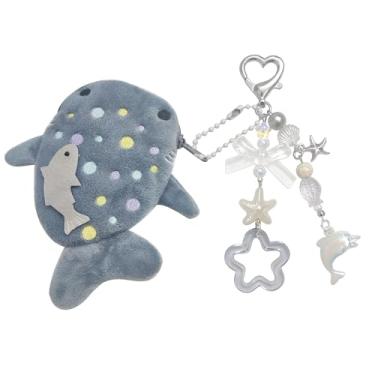 Imagem de cioatu Adorável porta-moedas de tubarão baleia, porta-moedas, de pelúcia macia, com zíper, bolsa feita à mão, presente para meninas e mulheres, Cinza, tamanho �nico