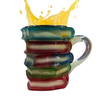 Imagem de Caneca de chá quente - copos de vinho de vidro com design de livro pintado 3D retrô - canecas de suco resistentes ao calor, suprimentos de cozinha para coquetéis de cerveja de uísque