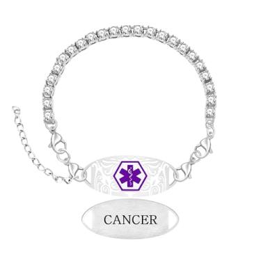 Imagem de Zircobic Pulseira feminina de identificação médica com corrente de tênis de zircão branco, placa gravada intercambiável, fecho lagosta ajustável, leve, hipoalergênica, para corrida, ao ar livre, uso