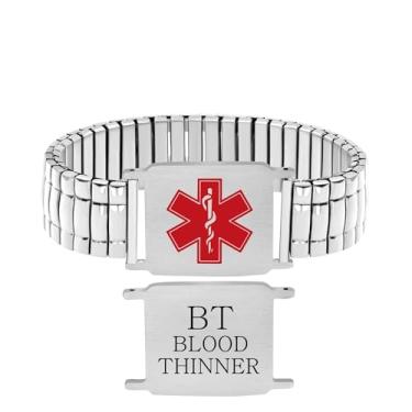 Imagem de Zircobic Pulseira de alerta médico de emergência | Design elegante com símbolo médico e ícone claro, informações pessoais personalizáveis para identificação rápida em emergências, Medium, Aço