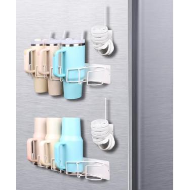 Imagem de Suporte magnético para copo Stanley, organizador magnético de copos para geladeira, compatível com Stanley de 850 g e copos de 1,134 g, suporte magnético para garrafa de água (branco, 8 copos e 2