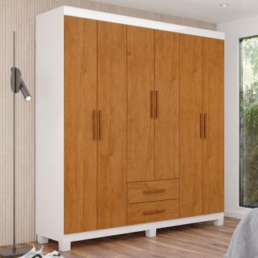 Imagem de Guarda-Roupa Solteiro Aurora 6 Portas 2 Gavetas 22116 Branco/Cinamomo - Carioca Móveis