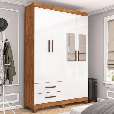 Imagem de Guarda-Roupa Solteiro Genova 4 Portas 2 Gavetas com Espelho 22113 Cinamomo/Branco - Carioca Móveies