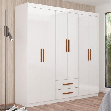 Imagem de Guarda-Roupa Solteiro Aurora 6 Portas 2 Gavetas Branco - Carioca Móveis