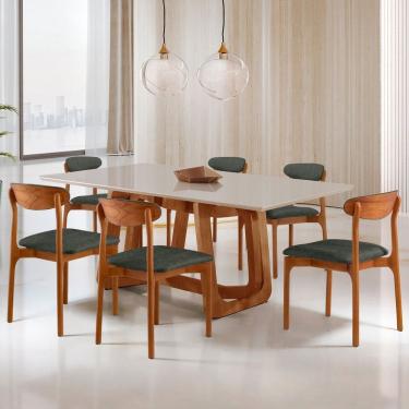 Imagem de Conjunto Sala de Jantar Mesa Madeira Maciça Genova 6 Cadeiras Monaco Jade/ Cinamomo Imbuia/ Off White