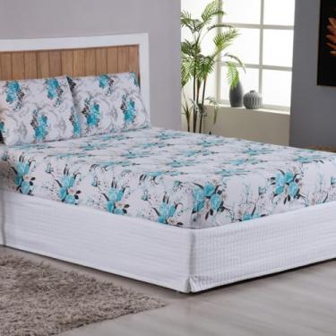 Imagem de Jogo de Lençol Queen 3 Peças 200 Fios 100% Algodão Estampado (Floral Azul)
