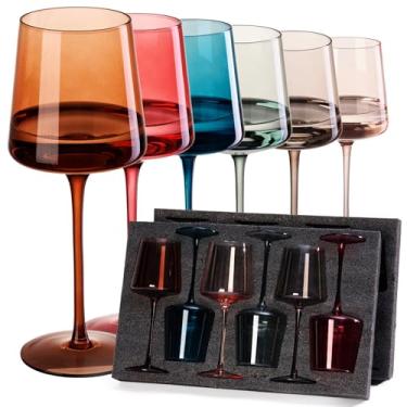 Imagem de AIRXINLAY Conjunto de taças de vinho coloridas de 170 a 400 ml, taças de vinho coloridas de cristal soprado à mão, com hastes longas altas para festa, casa, bar, Natal, presente de casamento para