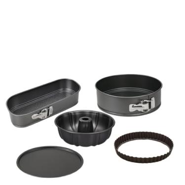 Imagem de Conjunto 5 Formas Pão Bolos Tortas Assadeira Fundo Removível Antiaderente Aço Carbono(Kit 5 Formas Sem Assadeira)