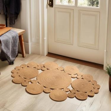 Imagem de Elfcool Tapete de porta de algodão tecido, entrada interna, tapete de área reversível trançado vintage, 6 cm x 7 cm, tapetes internos para entrada, sala de estar, quarto, cozinha, decoração de casa de