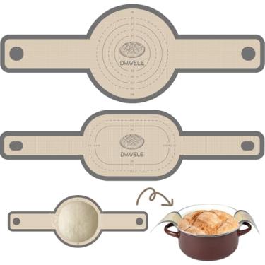 Imagem de Conjunto de esteira de silicone para forno holandês, antiaderente e fácil de limpar, 2 peças reutilizáveis para pão com alça longa para transferir massa fermentada (cinza, oval e redondo)