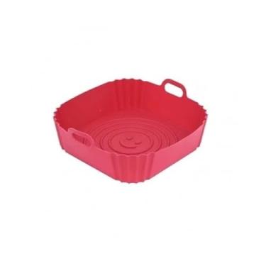 Imagem de Forma de Silicone Quadrada Antiaderente para Air fryer com alça 21cm (Vermelho)