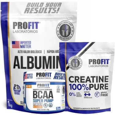 Imagem de ALBUMINA 1KG l CREATINA PURA MONOHIDRATADA 250G l BCAA 150G SUPER PUMP l PROFIT-Unissex