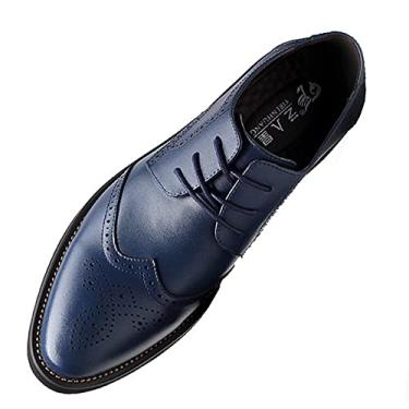Imagem de Jamron Sapato social masculino inteligente bico fino cadarço formal negócios casamento brogues, Azul-marinho, 39 BR