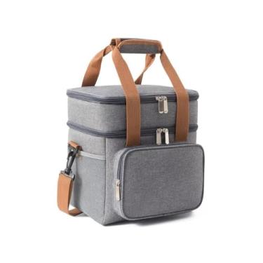 Imagem de Bolsa Térmica Grande Espaçosa Dois Compartimentos Lancheira Para Marmita, Passeio, Escola, Faculdade, Trabalho Bolsa Para Marmita, Deluxe (Cinza)