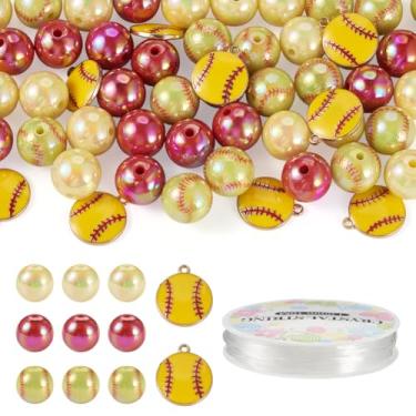 Imagem de Magibeads Kit de fabricação de pulseiras elásticas de beisebol esportivo, 45 peças de contas de acrílico, 10 peças de pingentes de liga e fio de cristal elástico de 10,93 metros para fazer você mesmo
