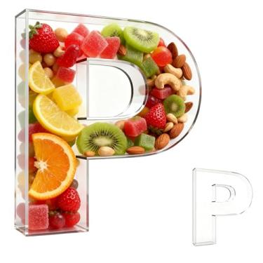 Imagem de Bandeja de charcutaria acrílica com alfabeto de 25,4 cm – recarregável, reutilizável, bandeja de servir para bolo e doces, decoração de festa de aniversário de aniversário (letra P)