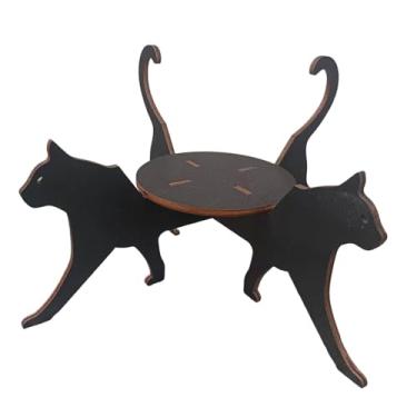 Imagem de Stgfyxgs Suporte de exibição de plantas com silhueta de gato para uso interno/externo, suporte de canto de madeira para pátio, sala de jantar externa, Preto