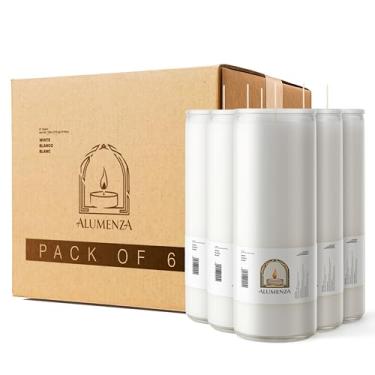 Imagem de Alumenza Vela branca de 7 dias em frasco de vidro – Cera de parafina sem cheiro de queima limpa – Velas de oração devocionais grandes e altas para casa, igreja, memorial, rituais, feitiços, batismos