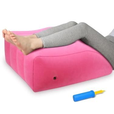 Imagem de ZYODUOB Travesseiro de perna inflável, travesseiro de cunha para dormir, travesseiro de cunha portátil, melhora a circulação e reduz o inchaço, para dormir, recuperação, grávida (rosa)