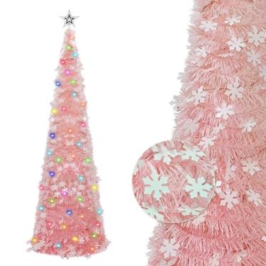 Imagem de Árvore de Natal pop-up de 1,8 m - árvore de Natal dobrável para lápis de floco de neve artificial com estrela 3D para decoração de Natal, decorações de festas de fim de ano