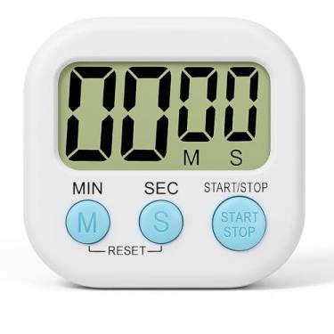 Imagem de Timer Digital de Cozinha 99 Minutos com Ímã, Apoio Dobrável, Alarme Alto e Display Grande – Temporizador Culinário Prático a Pilha Cronômetro Cozinha Branco