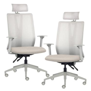 Imagem de Kit 2 Cadeiras Escritório Giratória Presidente Flow F02 Base Cinza Linho Bege Claro - Lyam Decor