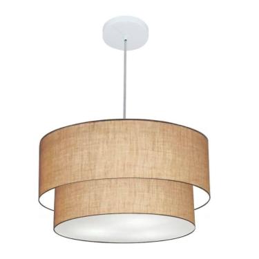 Imagem de Lustre Pendente Duplo Cilíndrico Vivare Md-4351 Cúpula Em Tecido 50x40cm - Bivolt Palha 127/220v