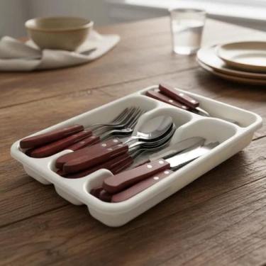 Imagem de Jogo De Talher Faqueiro Madeira Porta Talher Com Divisória Utensílio D